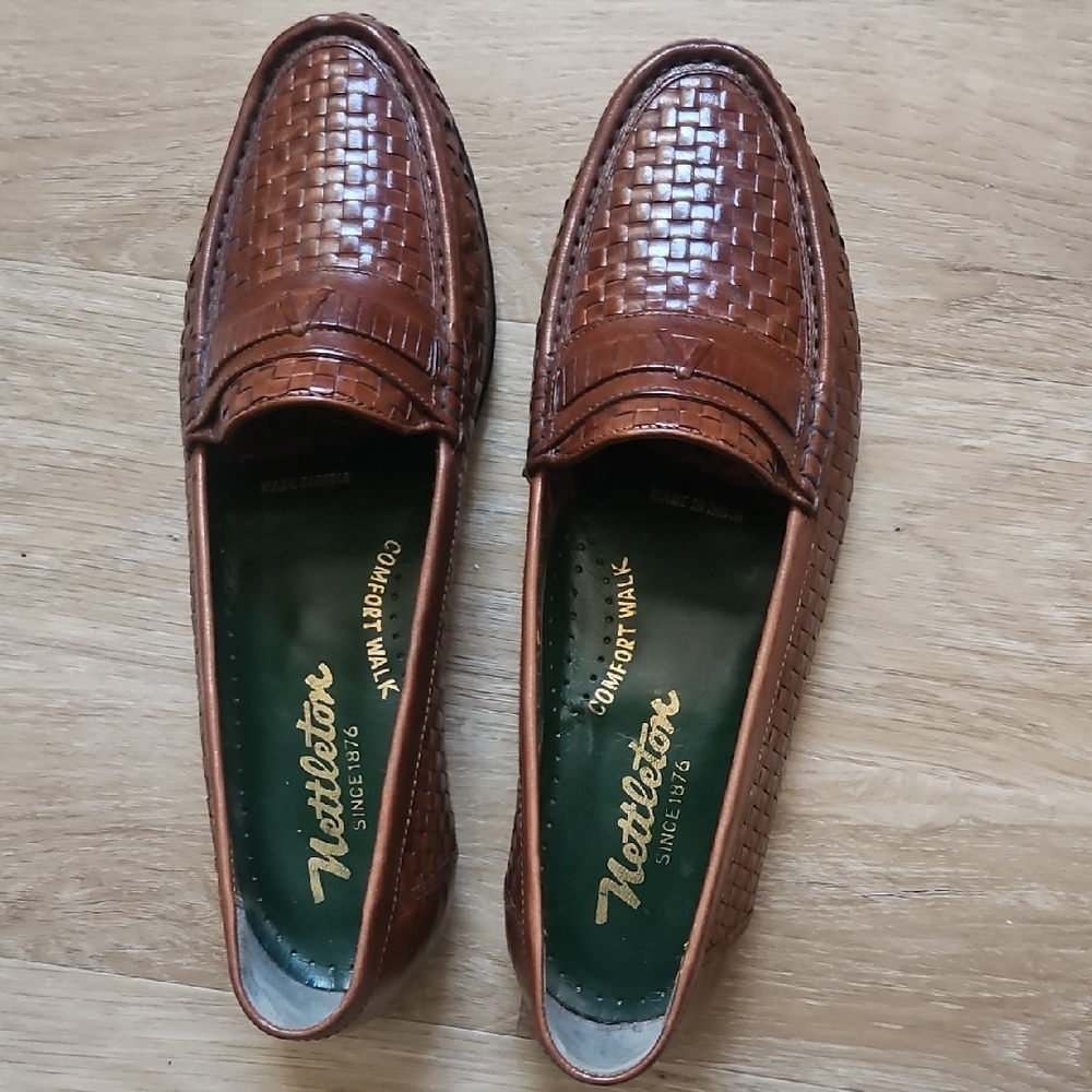 Nettleton Basket Woven Leather Loafers Comfort Walk in Cognac Brown - Size 11